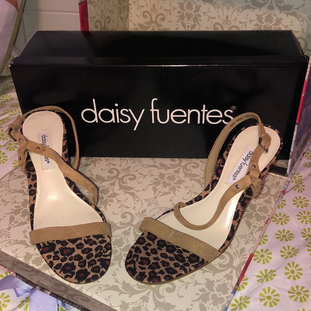 Leopard and Tan Strappy Heels